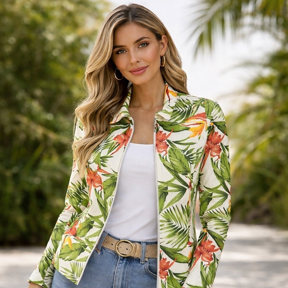Joseph Ribkoff Tropical Print Jacket – Size 10 Resortwear Spring Summer Vacation
